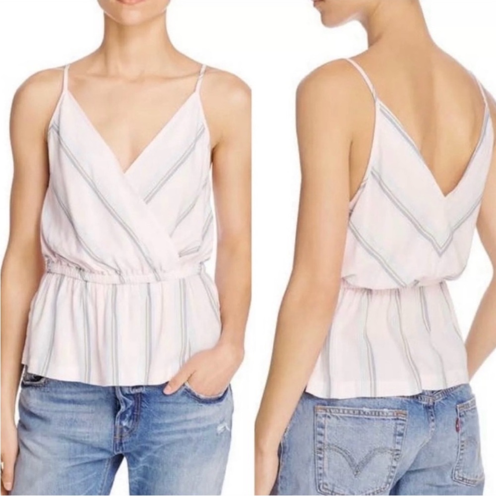 Free People Psychedelic Summer Pink Stripe Surplice V-neck Peplum Tank Top XS